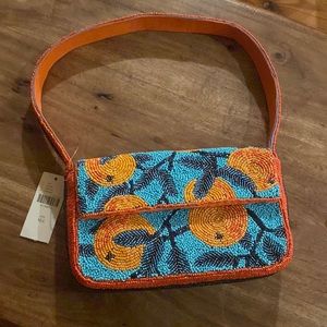 The Fiona Beaded Bag: Fruit Edition (Blue With Oranges) From Anthropologie